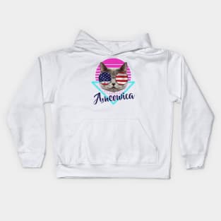 Ameowica Cat Sunglasses triangle with text Blue Kids Hoodie